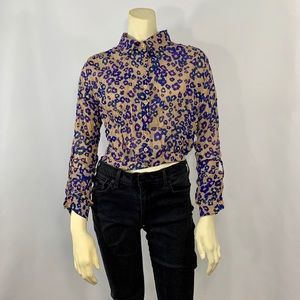 PEARL Cropped Leopard Print Wrinkle Blouse